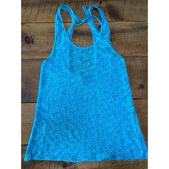 Womens Victoria's Secret Blue Mesh‎ Lace Back Tie Bathing Suit Tank Small - Picture 2 of 7